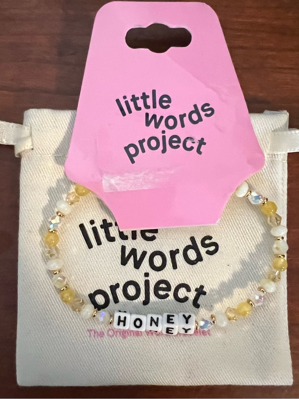 Little Words Project HONEY Beaded Bracelet NWT Yellow Crystal Gold Cord Authenti